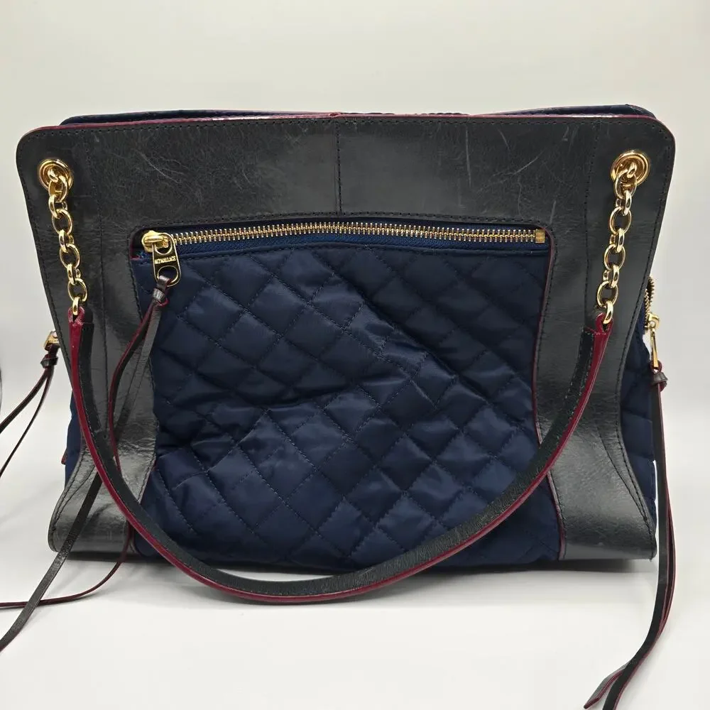 MZ Wallace New‎ York navy blue quilted leather trim purse gold chain handbag